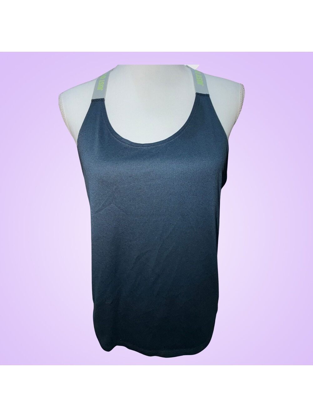 Nike Dri Fit Womens Medium Gray Neon Green Just Do It Racerback Workout Tank
